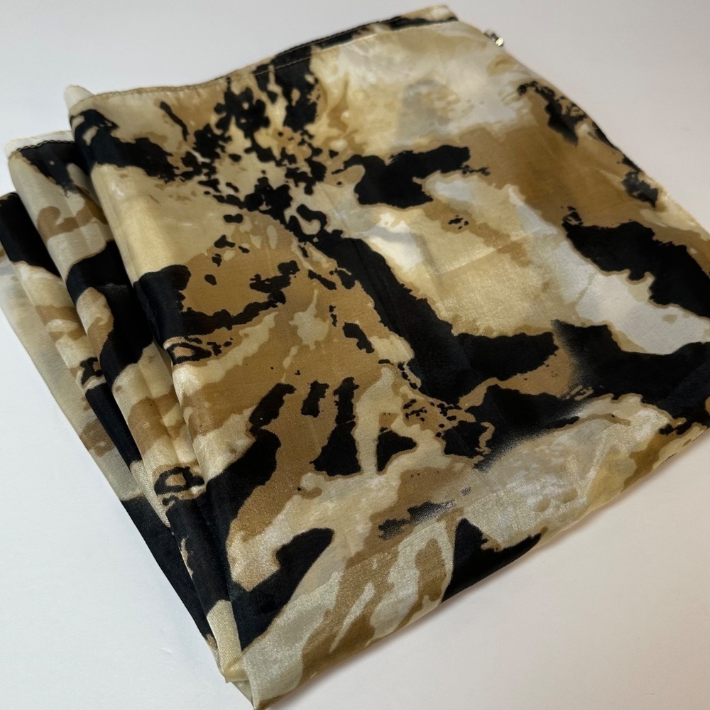Oversized Abstract Wrap Shawl Scarf Neutral Tan Black 74" w/Button